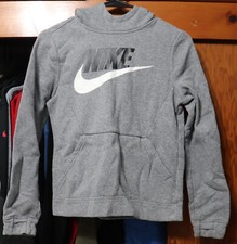 Nike Sportswear Club Fleece HBR Pullover Gray Hoodie Thumbholes Boys Medium YM