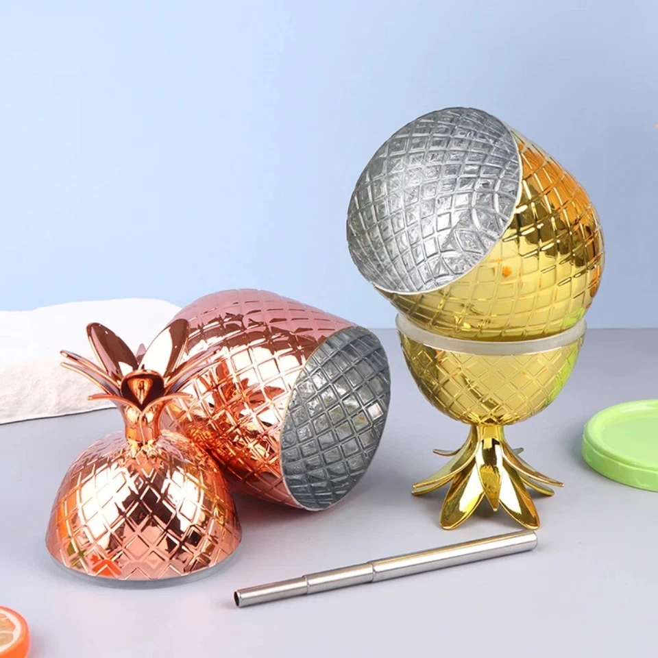 Cocktail Cups Plastic Wine Glass Pineapple Cup Stainless Steel Straw Cup Party - Image 3 of 4