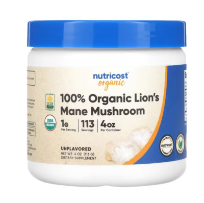 Nutricost Bio Löwenmähne Pilz Pulver Geschmacksneutral Glutenfrei 113g