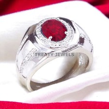 Ruby Oval Cut Gemstone With 14K Solid White Gold Ring For Men's A504