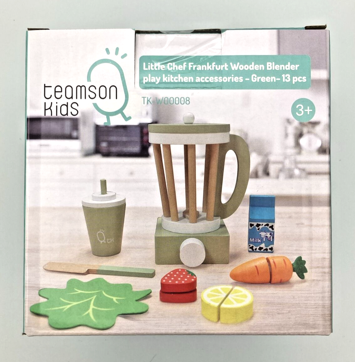 Teamson Kids Little Chef Frankfurt Wooden Blender Play Kitchen - Green 13 Pieces