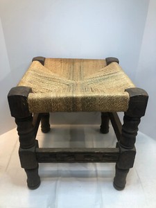 Vintage Foot Stool String Twine MCM Mid Century