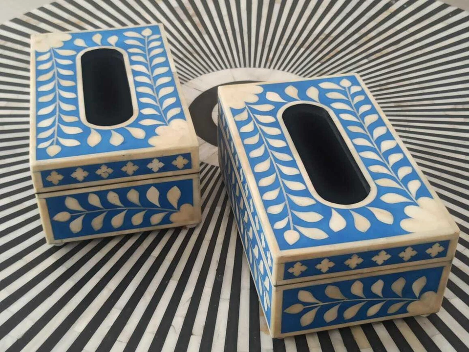 Blue Color Bone Inlay Tissue Box - Image 3 of 4