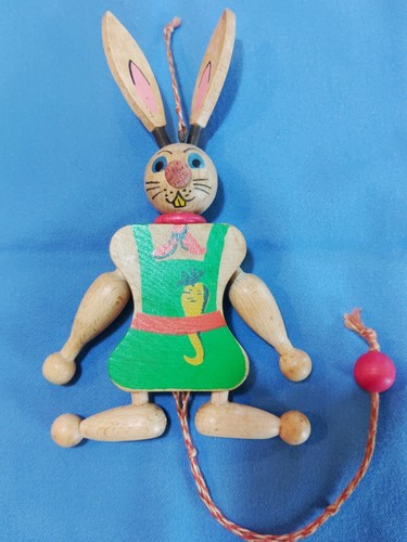 Vintage Wood Bunny Rabbit Jumping Jack Pull String Toy Made in Austria ...
