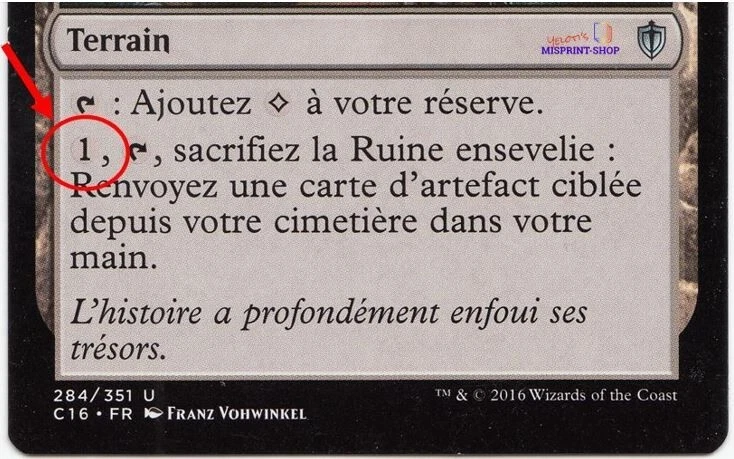 Buried ruin French MTG MISPRINT. Wrong activation cost, (cheaper). - Imagen 3 de 4
