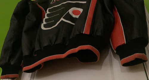 Philadelphia Flyers Leather Jacket Women’s L NHL Hockey Sports Black Orange VTG - Picture 6 of 23