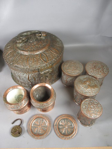 antique copper Indian Pandan Betel Nut Chapati Box Lockable and contents full - Picture 14 of 21