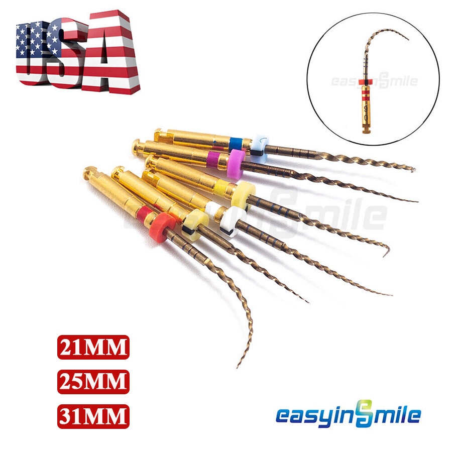 File Rotanti Easyinsmile 25mm File Endodontici Rotanti X-Pro Gold Taper NITI - Confezione Da 6 Per Trattamento Canalare Dentale Estrattore Viti Danneggiate