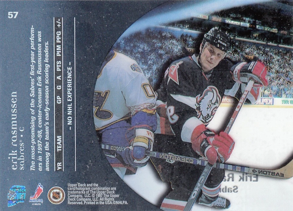 1997-98 Upper Deck Ice - Erik Rasmussen #57- Sabres - Image 2 of 2