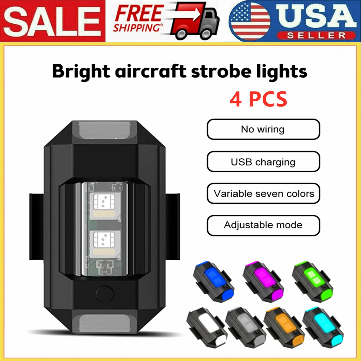 7 Colors LED Aircraft Strobe Lights & USB Charging,LED Aircraft