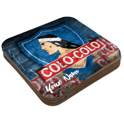 Set of 4 Personalized Custom Wood Coaster Glossy Liga Chile Futbol Soccer