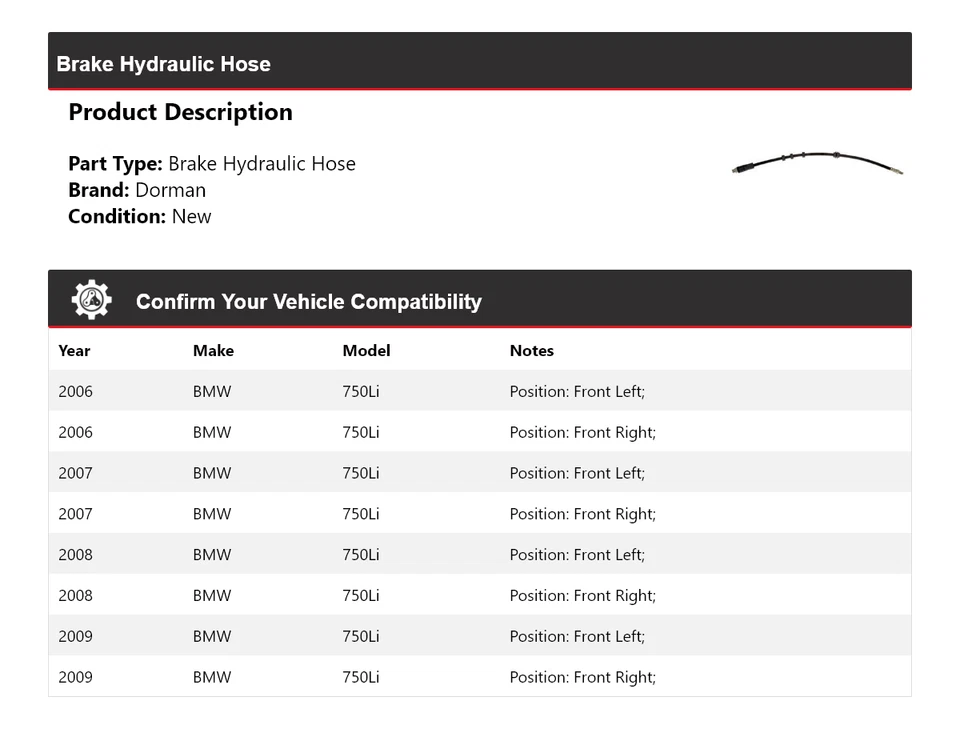Manguera hidráulica de freno para BMW 750Li Dorman 2006-2009 2007 2008 Foto 2 de 4