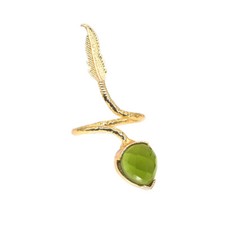 Green Peridot Ring Leaf Stylish Fashion Ring Gold Plated Adjustable Ring y619
