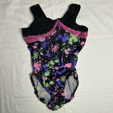 JAMWEAR Multicolor Paint Splatter Rhinestone Keyhole Gymnastics Leotard CL
