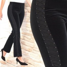 St. John Couture RARE Vintage Black Velour Velvet Silk Lined Side Lace Up Pants