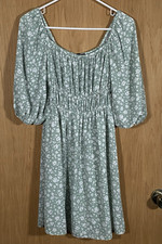 ASOS Green White Floral Milkmaid Dress Babydoll Puff Sleeve CottageCore Sz 6