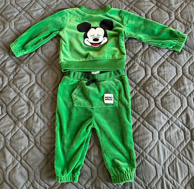 Disney Baby Mickey Mouse Size 3-6 Month 2 Piece Green Long Sleeve