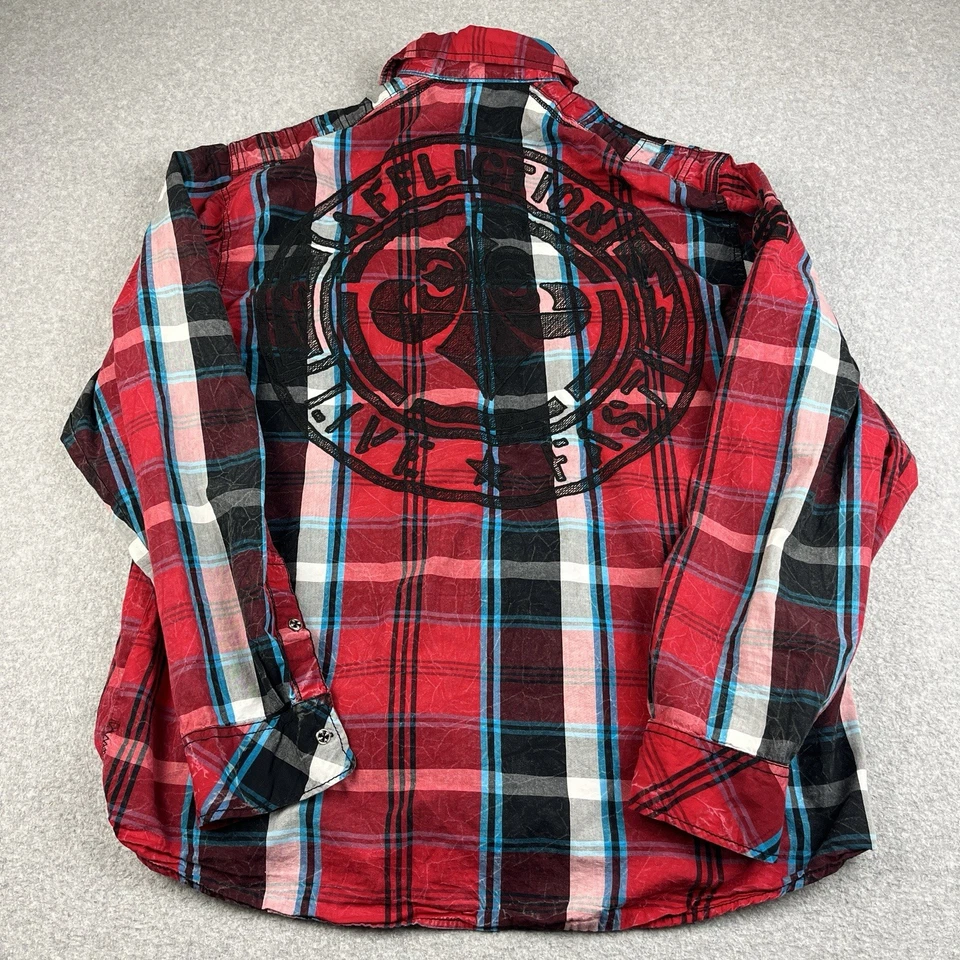 Camisa de franela Affliction para hombre grande premium negra roja azul a cuadros hebilla occidental Foto 2 de 4