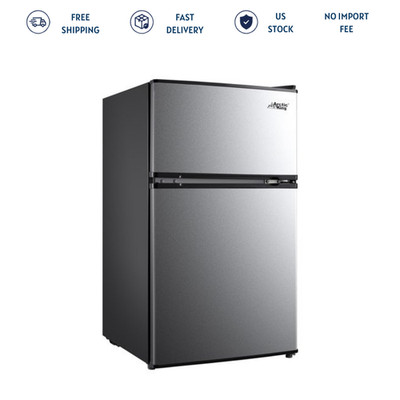 Arctic King 3.2 Cu Ft Two Door Mini Fridge Freezer Stainless Steel