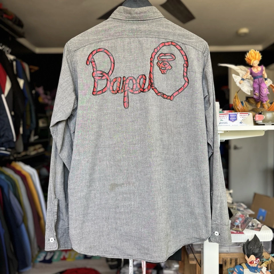 Vintage 90s A Bathing Ape Bape Sample Button-Up Work Dress Streetwear Hype Shirt - Image 2 of 4
