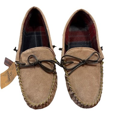 Magellan Outdoors TAN Leather Moc II House Slippers Plaid FLEECE Men s SZ 13 NEW