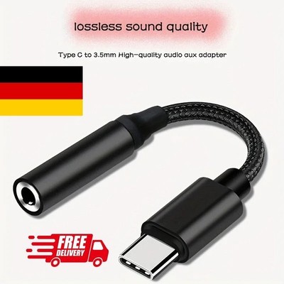 USB Typ C auf zu Aux 3,5mm Klinke Kopfhörer Audio Alu Adapter für Samsung iPhone