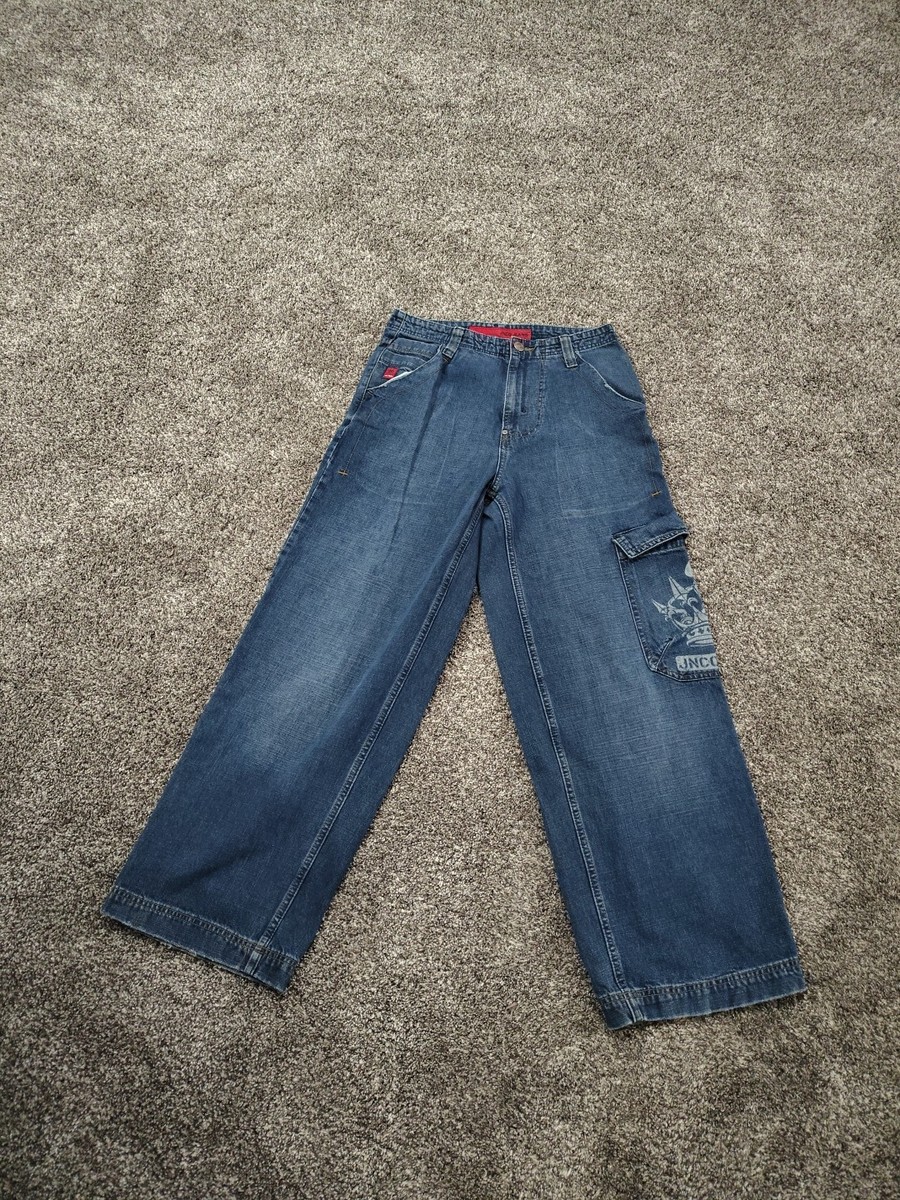 Vintage JNCO Jeans 30x30 Men Blue Wide Leg Denim Crown Logo Y2K