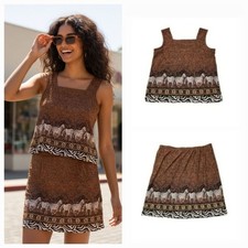 Vintage 80s 90s  Matching Skirt Set Animal Print Tank Top  Skirt Size  Small