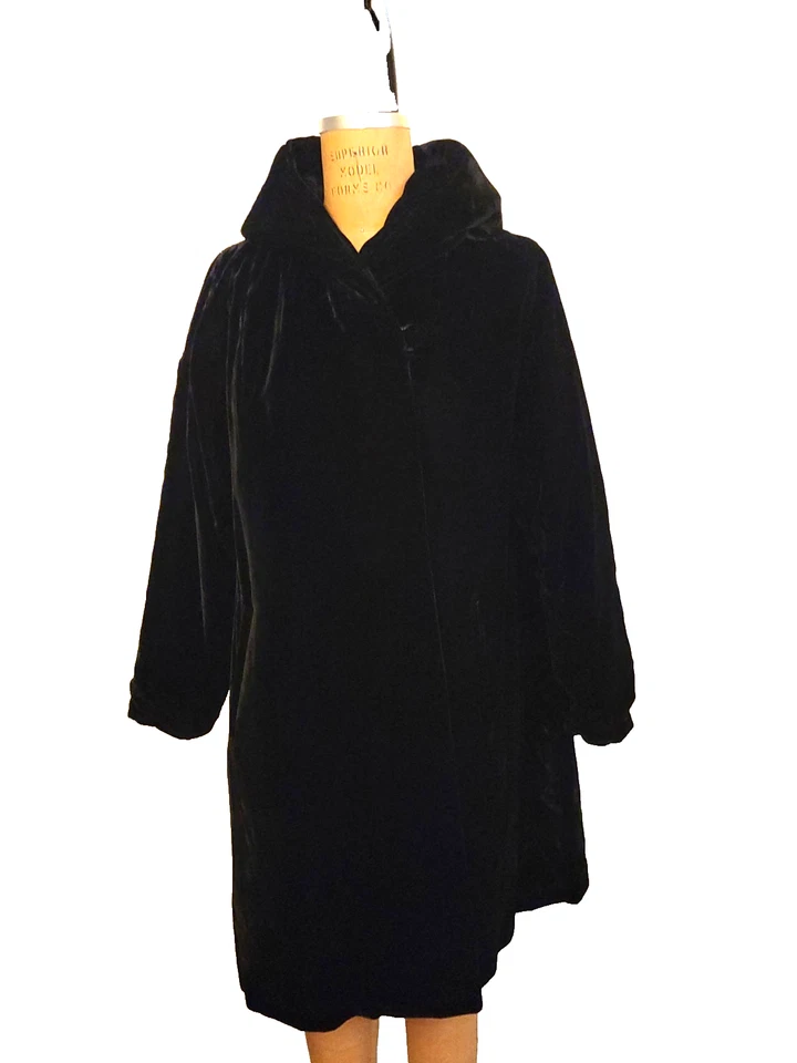 vintage black velvet hooded swing coat - Image 2 of 4