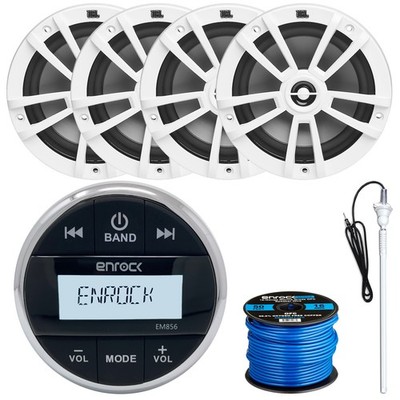 Enrock EM856 Gauge Receiver, 4x 6.5'' 180W Speakers, Speaker Wire, Radio Antenna