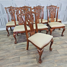 Set 8 Dining Chairs - Carved Mahogany Antique Chippendale Style - Ball And Claw
