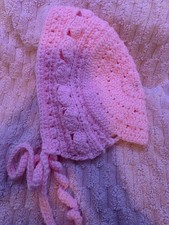 New Handmade Crochet Pink Baby Bonnett Toddler Size.
