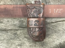 Leather Folding Knife Belt Loop Sheath Trapper 4 1/8" Size (Sheath Only)