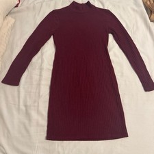 Fashion Nova Women’s S Burgundy Ribbed Knit Mock Neck Long Sleeve Sweater Dress