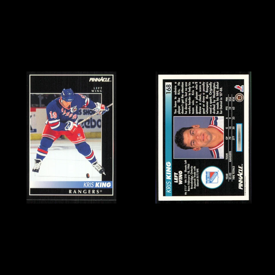 Kris King #168 1992 Pinnacle New York Rangers Hockey Card NHL NM - Image 3 of 3