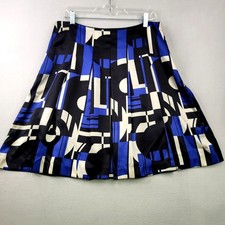 Lauren Ralph Lauren Geometric Pleated A Line Silk Skirt 12P Black Blue Artsy