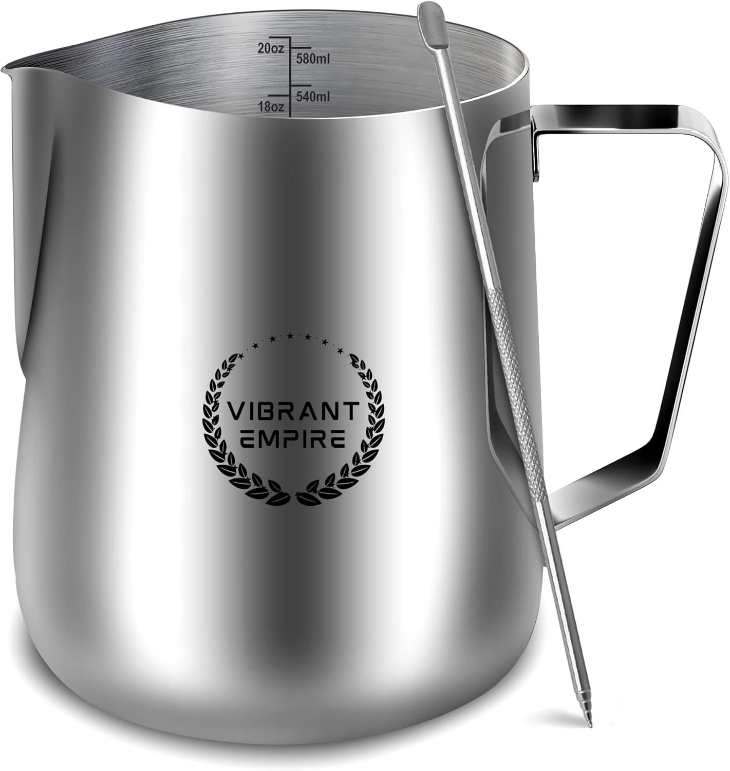 Milk Frothing Pitcher, 20OZ (600Ml)– Stainless-Steel Milk Frother Cup with Latte