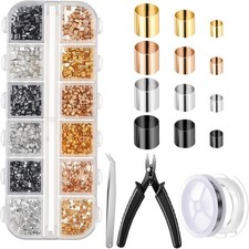 2200 Crimp Beads for Jewelry Crafting, Metal Crimp Tubes, Repair Kit with Pliers
