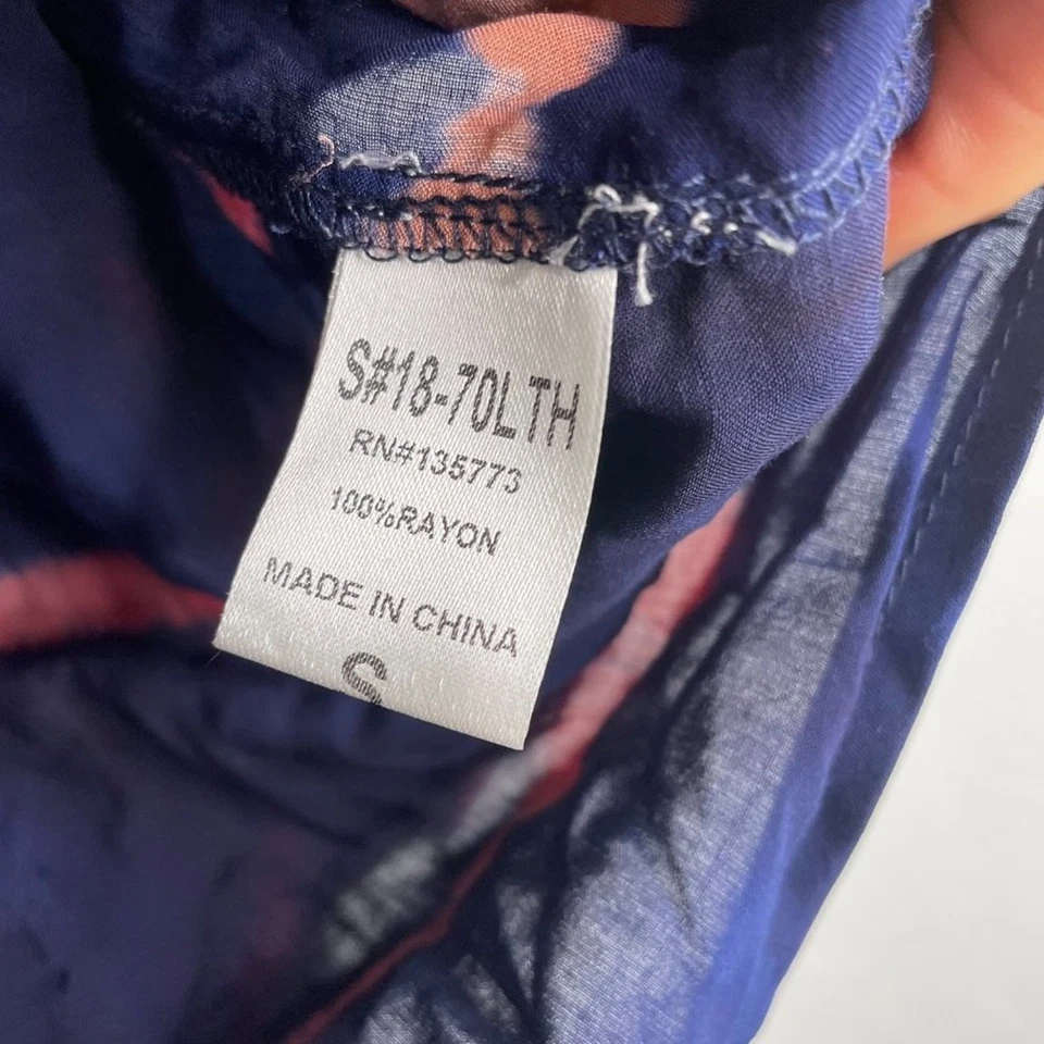 Olivaceous Womens Top Size S Blue Pink Striped Tie Dye 3/4 Sleeve Blouse - Image 4 of 4