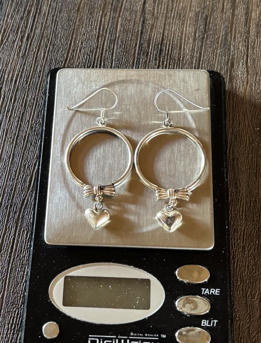 Vintage 925 Sterling Silver Drop Dangle Hoop Earrings w