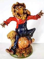 Vintage Scarecrow Byron Molds Pumpkin Halloween Figurine Ceramic 12" Handpainted