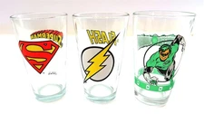 3 Vintage DC Comics Glasses Superman, Flash and Green Lantern by ICUP Inc