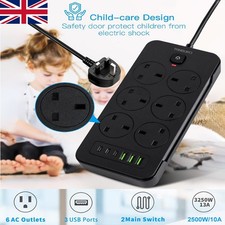 Surge Protected Extension Lead With 6 USB USB C 6 Gang Way Power Cable UK Plug
