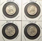 (4) 1964-D Washington Quarters - 90% Silver-4 coins total