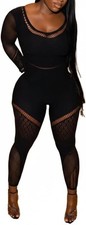 Women's Sexy Mesh One Piece Jumpsuit High Stretch Rave Long Sleeves Clubwear Bod