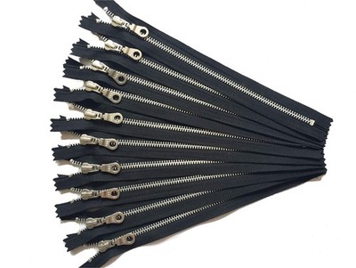 YKK Aluminum Metal Zippers With Donut Pull Number 5 Black Silver Teeth 10 Inch