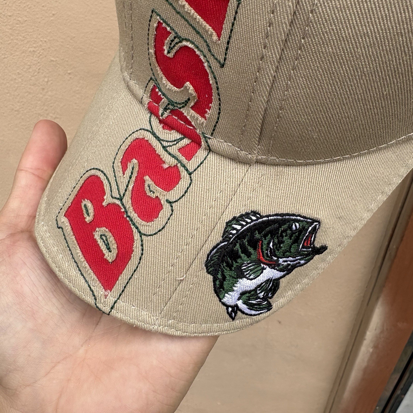 Rare Vtg Bass Pro Shops Embroidered Fish Cutout Logo Fishing Cap Hat 90s Khaki image 4