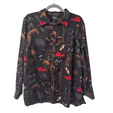 Lauren Ralph Lauren Equestrian Horse Button Down Shirt Black Size 2X