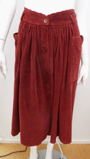 Vintage 1970s KENZO Jap Cotton Corduroy Skirt Size 40 Rust Red Pockets Buttons