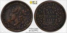 1841 Token HT-64 Copper May 10th, BN (Regular Strike) PCGS Genuine - XF Details